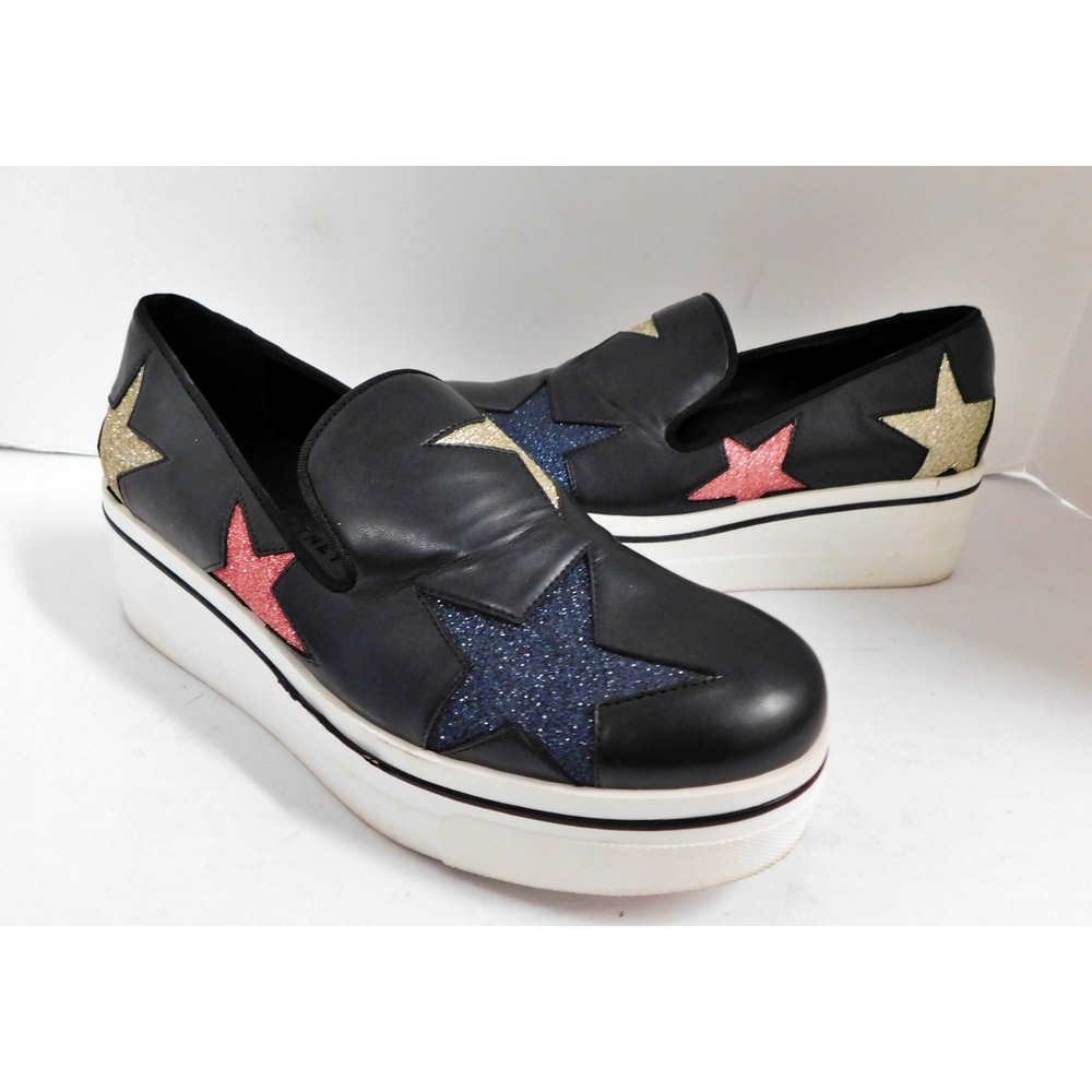 Stella McCartney Binx Star Black Faux Leather Platform Slip On Authenticated 39
